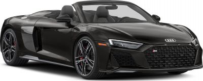 Black convertible sports car with aggressive front grille and V10 badge