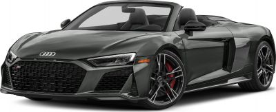 Front side view of a sleek sports convertible with aggressive grille and distinct alloy wheels