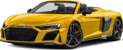 Yellow convertible sports car with V10 engine and modern aggressive front design