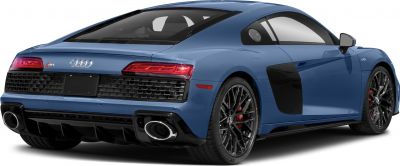 Rear and side view of a sports coupe with distinctive taillights and diffuser.