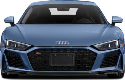 Front grille and angular LED headlights of a modern sports car