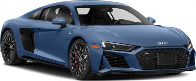Blue coupe with black wheels and aggressive front grille