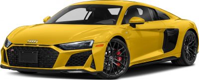 Yellow sports coupe with black wheels and aggressive front design