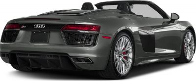 Rear view of convertible sports car with detailed alloy wheels