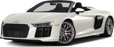 Front view of convertible sports car with V10 badge and sport wheels