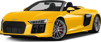 Bright yellow convertible with large front grille and alloy wheels.
