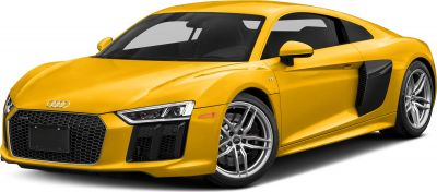 Yellow coupe front side view with V10 engine air intake and alloy wheels