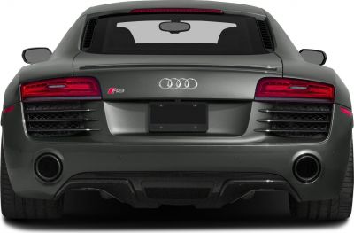 Rear view LED tail lights and dual exhaust outlets