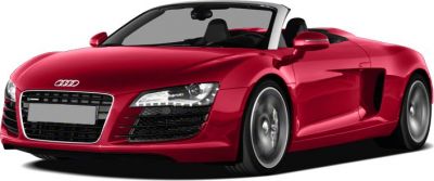 Front view of a red convertible with sleek headlights and sporty wheels.