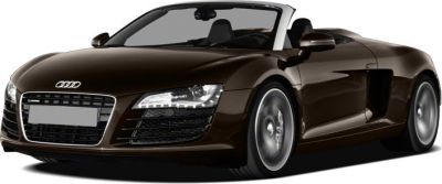 Front-angle view of a brown convertible sports car with sleek headlights and alloy wheels.