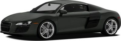 Black Audi R8 Coupe with distinctive side air intake and alloy wheels