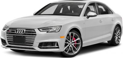 White sedan front angled view with LED headlights and red brake calipers
