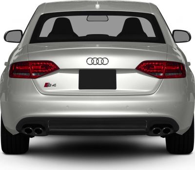 Rear view with distinct taillights and quad exhausts