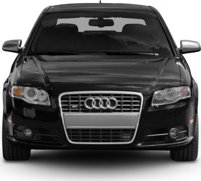 Front view with chrome grille and dual headlights