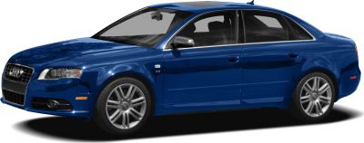 Blue sedan with V8 badge and alloy wheels side front view