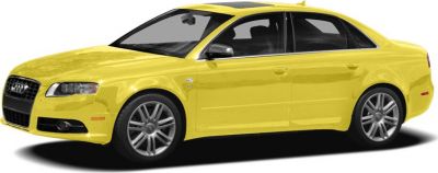 Yellow sporty four-door sedan with front side angle and alloy wheels