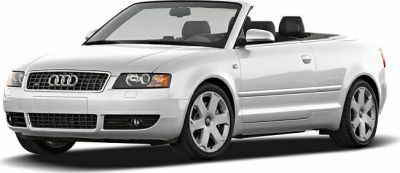 White convertible with Audi grille and alloy wheels front view