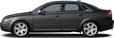 Side profile of a sedan with distinctive alloy wheels