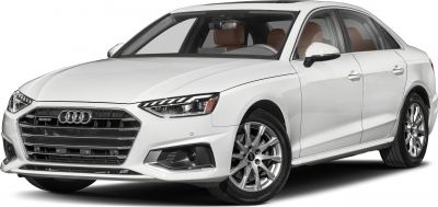 Front side of modern sedan with distinct headlights and grille