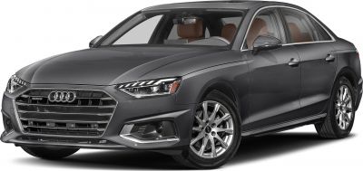 Front and side view of a sleek sedan with signature grille and alloy wheels