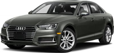 Sporty sedan front with LED headlights and alloy wheels