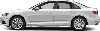 White sedan side view with alloy wheels and door handles