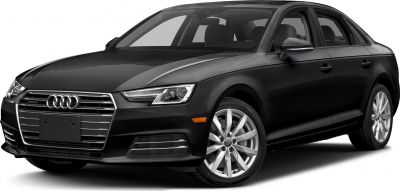 Black sedan with sharp LED headlights and alloy wheels front angled view