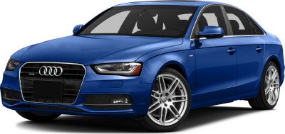 Front-side view of blue sedan with alloy wheels and sharp headlights