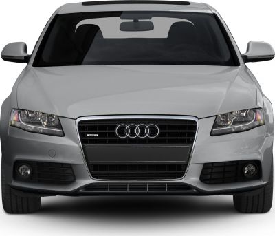 Front view of car with singleframe grille and dual headlights