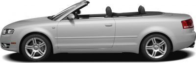 Silver convertible sedan with alloy wheels and soft-top roof.