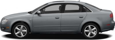 Side profile of a gray sedan with alloy wheels