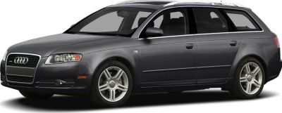 Side profile view of a station wagon with roof rails and alloy wheels.