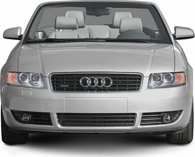 Convertible front view with grille, headlights, and fog lights