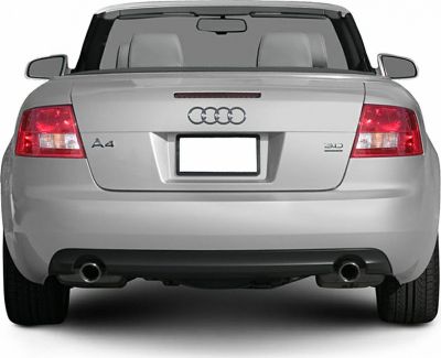 Rear view with taillights, dual exhaust, and trunk details