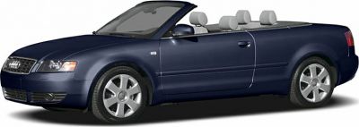 Side view of blue convertible with open roof and five seats.