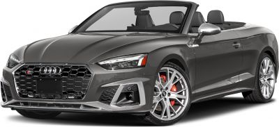 Front angle view of sleek convertible with sporty wheels and LED headlights