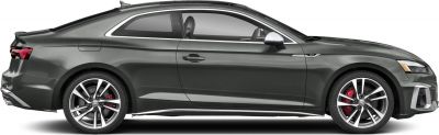 Coupe side profile with distinctive alloy wheels and red brake calipers