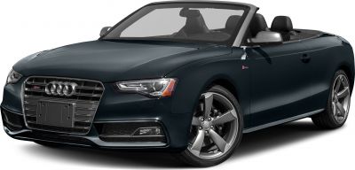Front view of convertible with open roof and sleek alloy wheels