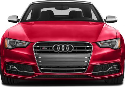 Front view with LED headlights and bold chrome grille