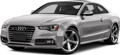 Silver coupe front view with LED headlights and alloy wheels