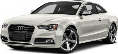 White coupe with prominent grille and alloy wheels