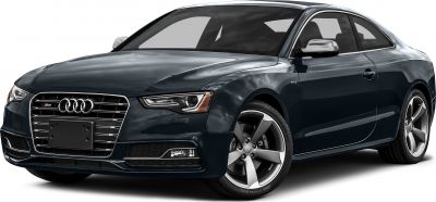 Front and side view of a coupe with grille, headlights, and alloy wheels