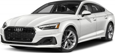 Front grille, LED headlights, alloy wheels of sleek white sedan