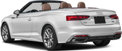 Rear view and brown leather interior of convertible luxury sedan