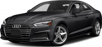 Matte black coupe with LED headlights and five-spoke alloy wheels
