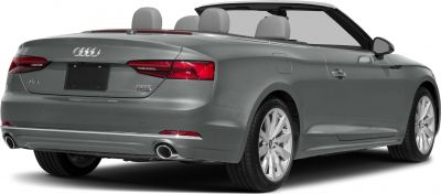 Rear view of convertible luxury sedan with taillights and dual exhausts