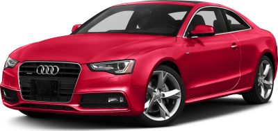 Red luxury coupe front angle with LED headlights and distinctive grille