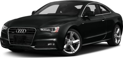 Black coupe with sporty front grille and alloy wheels