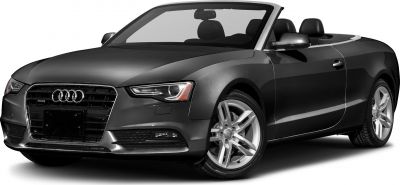 Convertible Audi with sleek front and sporty alloy wheels.