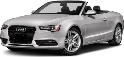 Front angled view of a sleek convertible with alloy wheels.